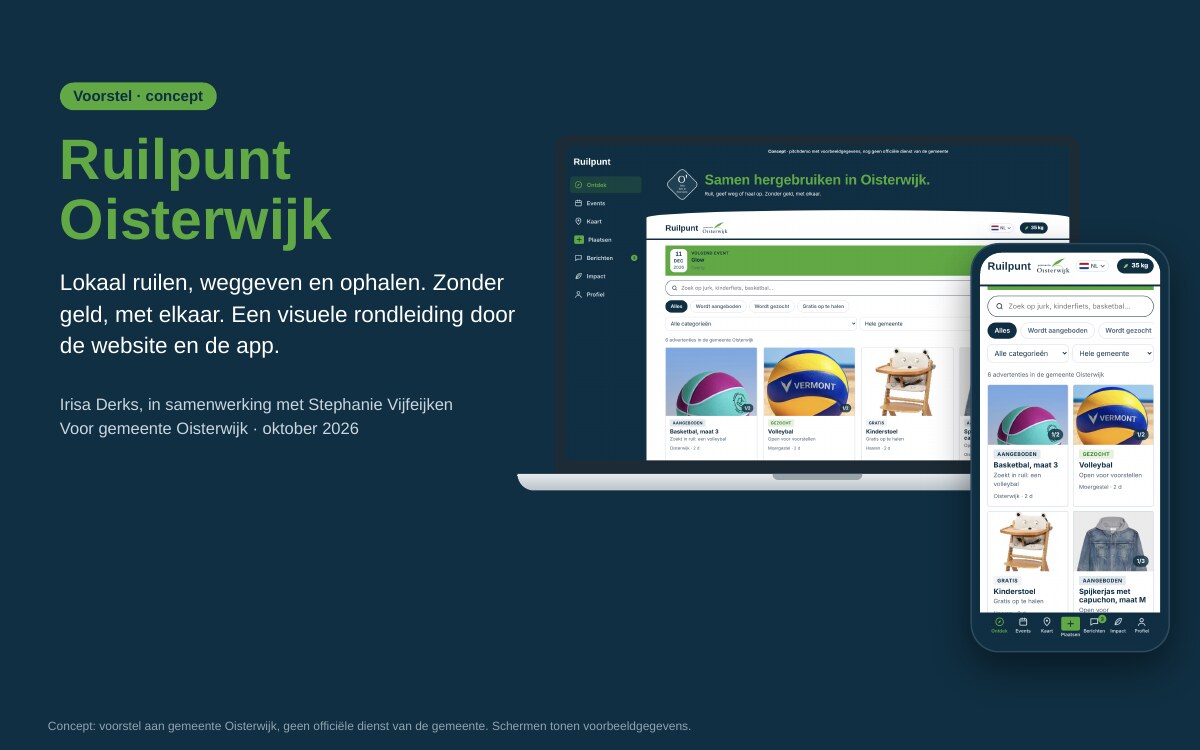 Visueel concept van de website en app voor Ruilpunt Oisterwijk